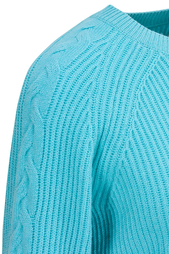 Moderner Zopfstrickpullover mit Kaschmir Aquamarin