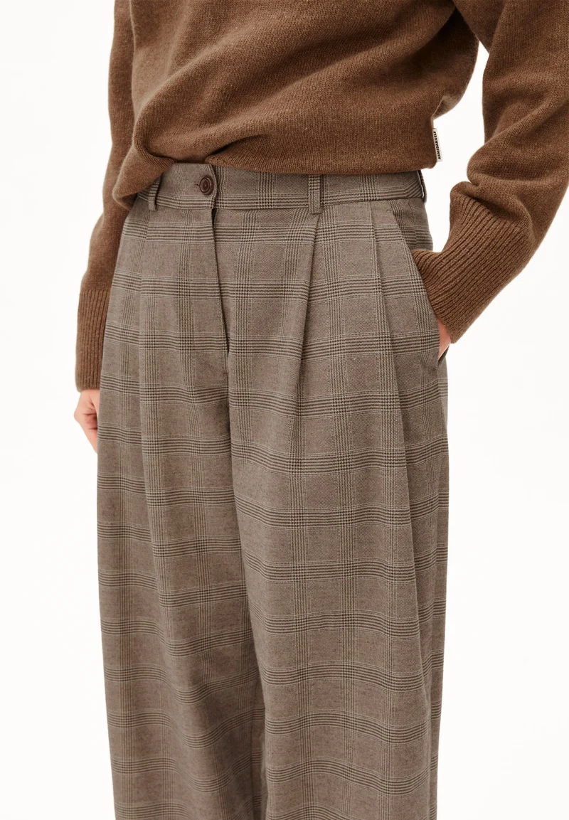 KARIERTE WIDE LEG BUNDFALTENHOSE | claystone - sand stone