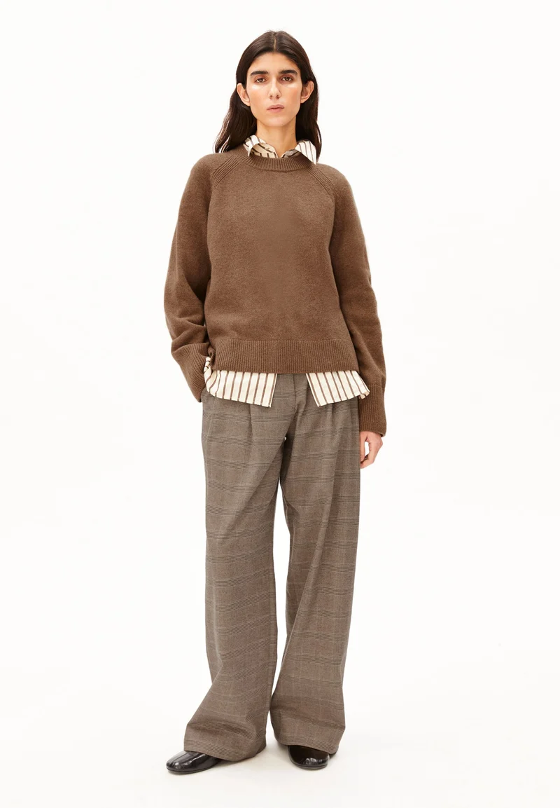 KARIERTE WIDE LEG BUNDFALTENHOSE | claystone - sand stone