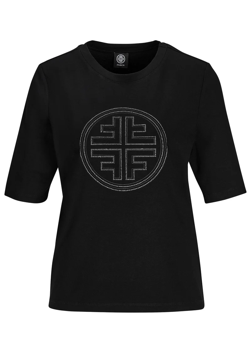 Halbarm Shirt mit edlem Logo-Coin Schwarz