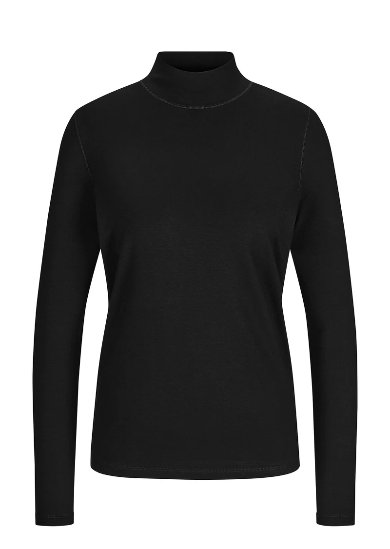 Basic-Langarmshirt mit Stehkragen Schwarz