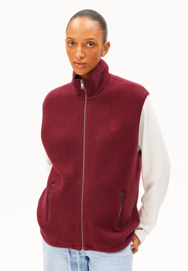 BAUMWOLL-FLEECE-WESTE | velvet red