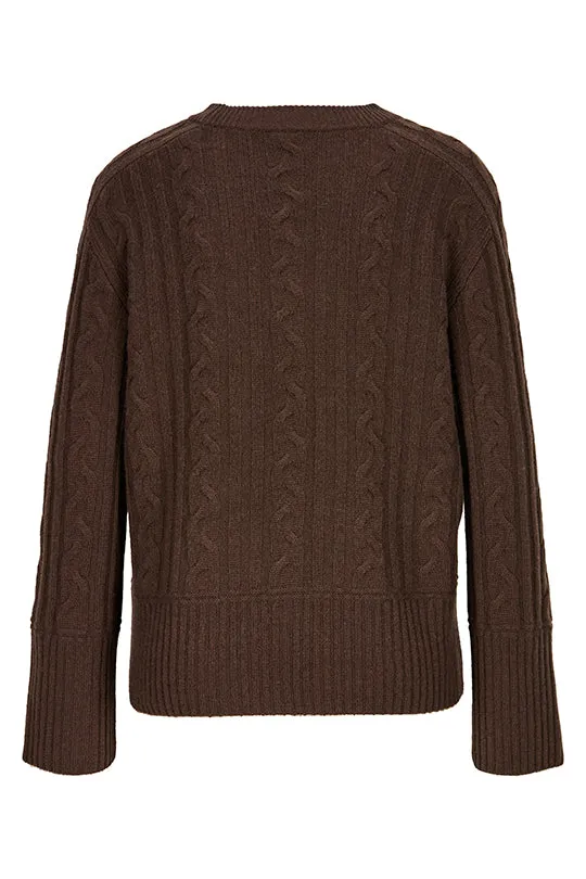 Zopfpullover aus Wolle mit Kaschmir Braun