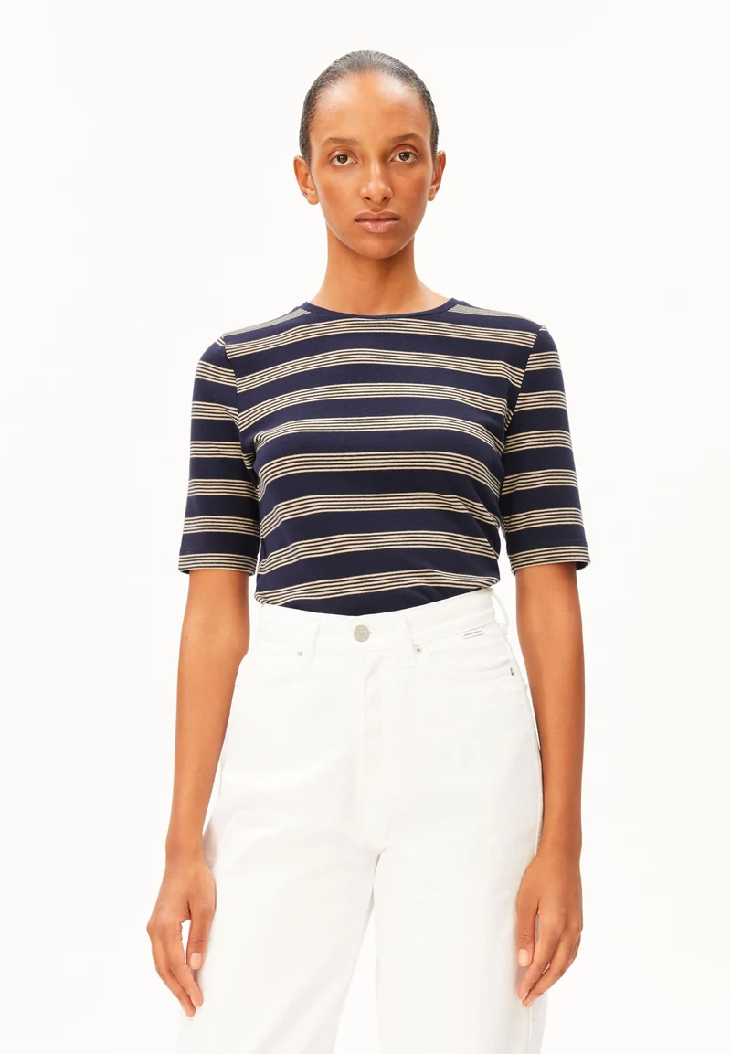 JAANISARA GESTREIFTES T-SHIRT | tinted navy-golden hay