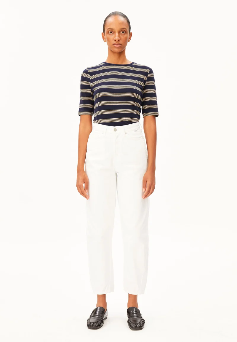 JAANISARA GESTREIFTES T-SHIRT | tinted navy-golden hay