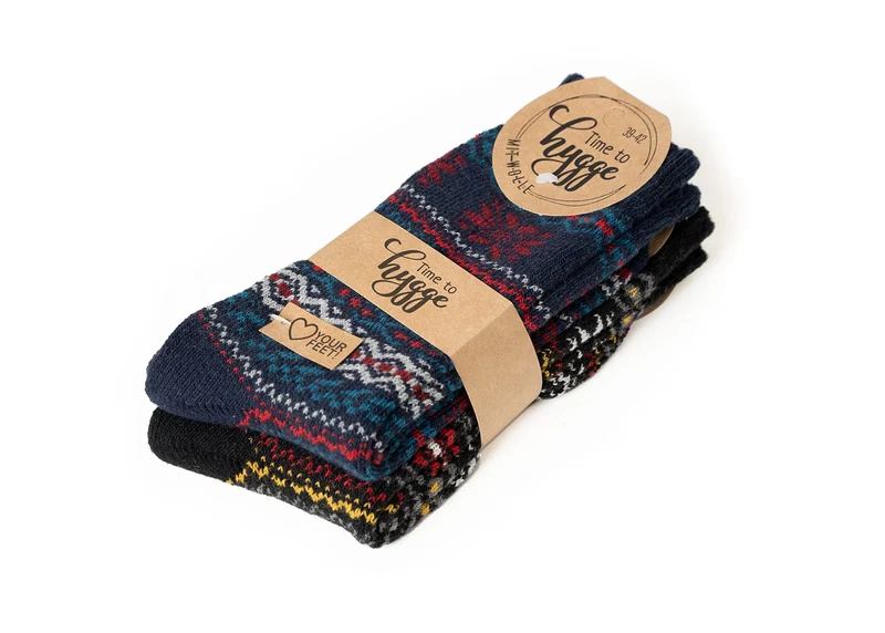 2 Paar 45% Wollsocken Hyggeliges Norweger Design