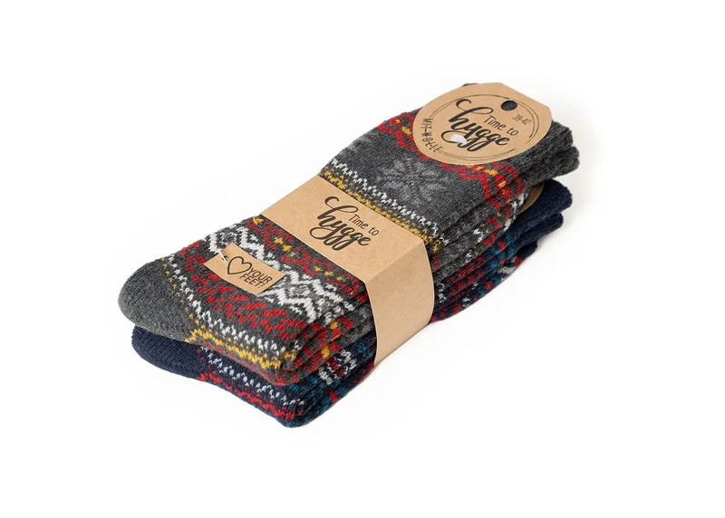 2 Paar 45% Wollsocken Hyggeliges Norweger Design