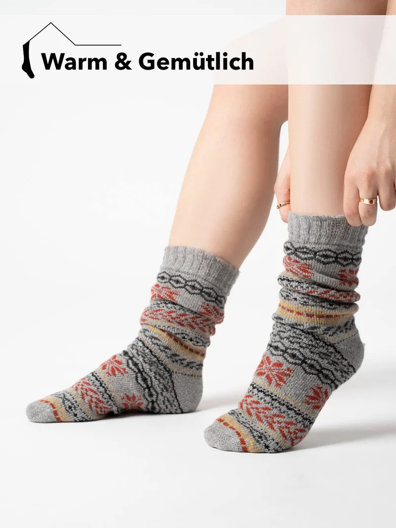 2 Paar 45% Wollsocken Hyggeliges Norweger Design