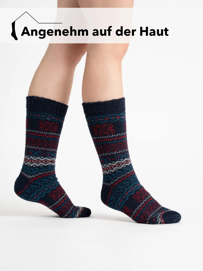 2 Paar 45% Wollsocken Hyggeliges Norweger Design