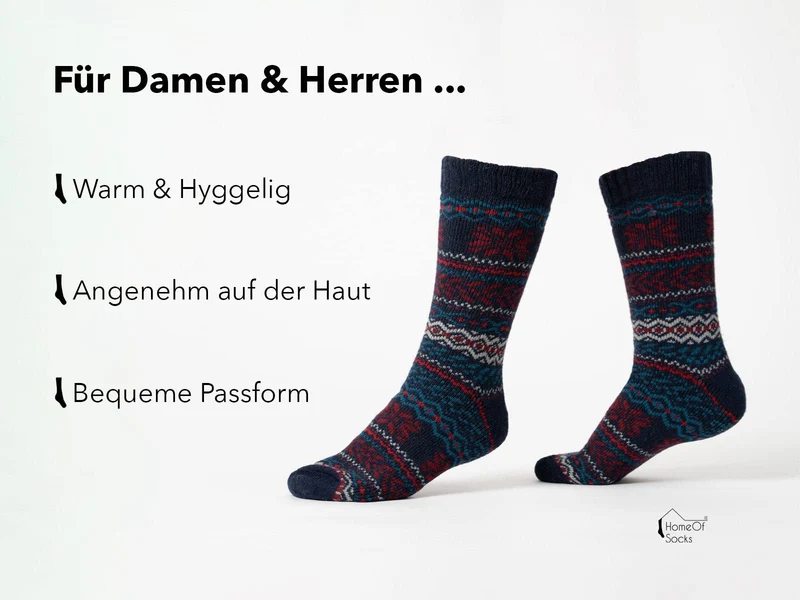 2 Paar 45% Wollsocken Hyggeliges Norweger Design