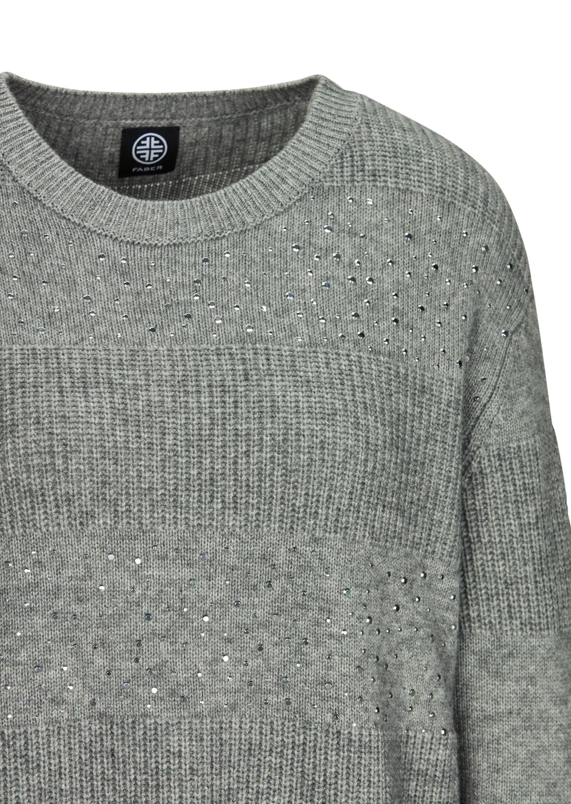 Kaschmir-Pullover mit Dekosteinen Titan