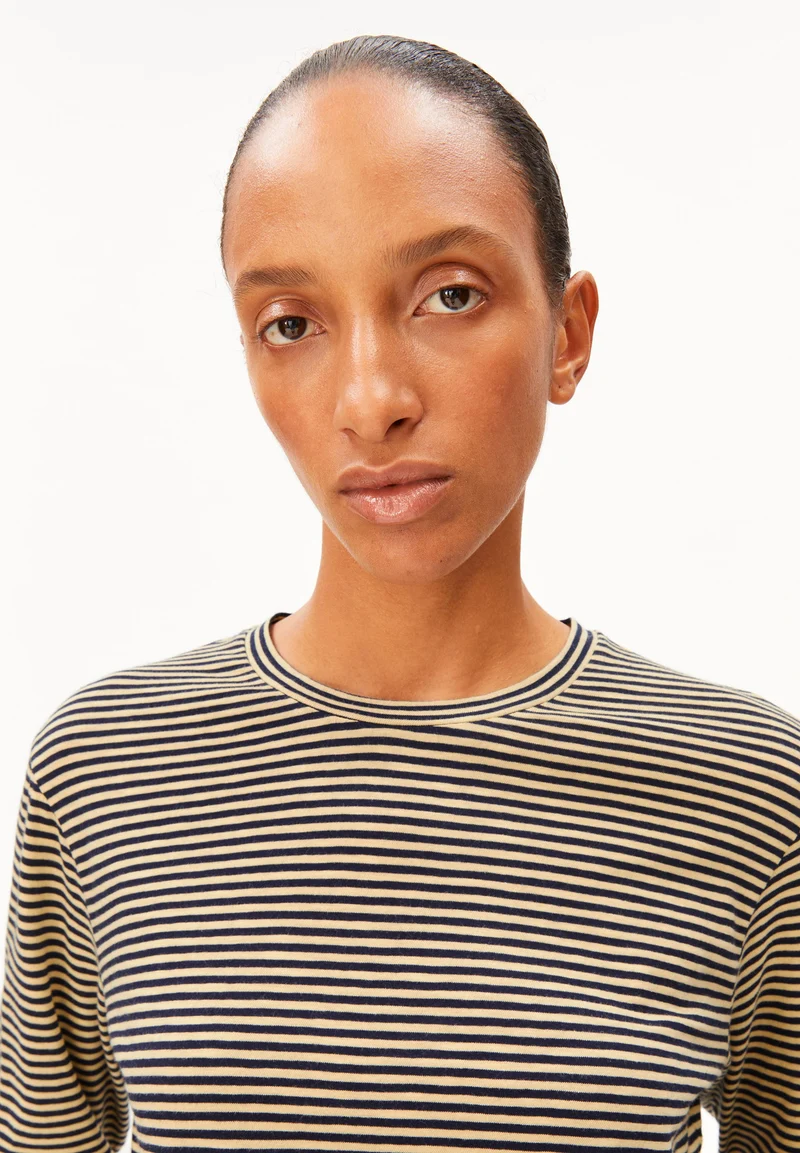 SLUB JERSEY GESTREIFTES LANGARMSHIRT | tinted navy-golden hay