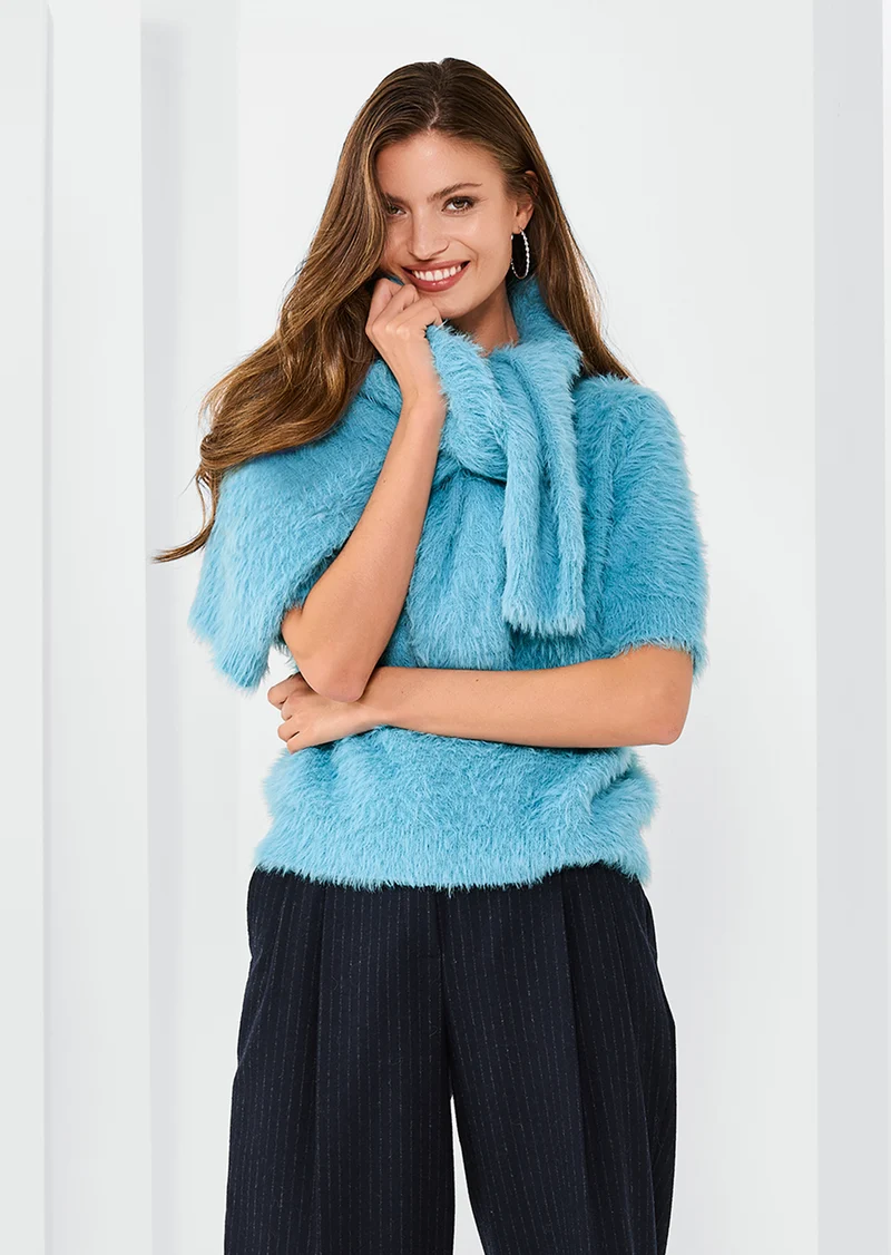 Kuscheljacke mit Dekoknöpfen – Softness in ihrer schönsten Form Aquamarin