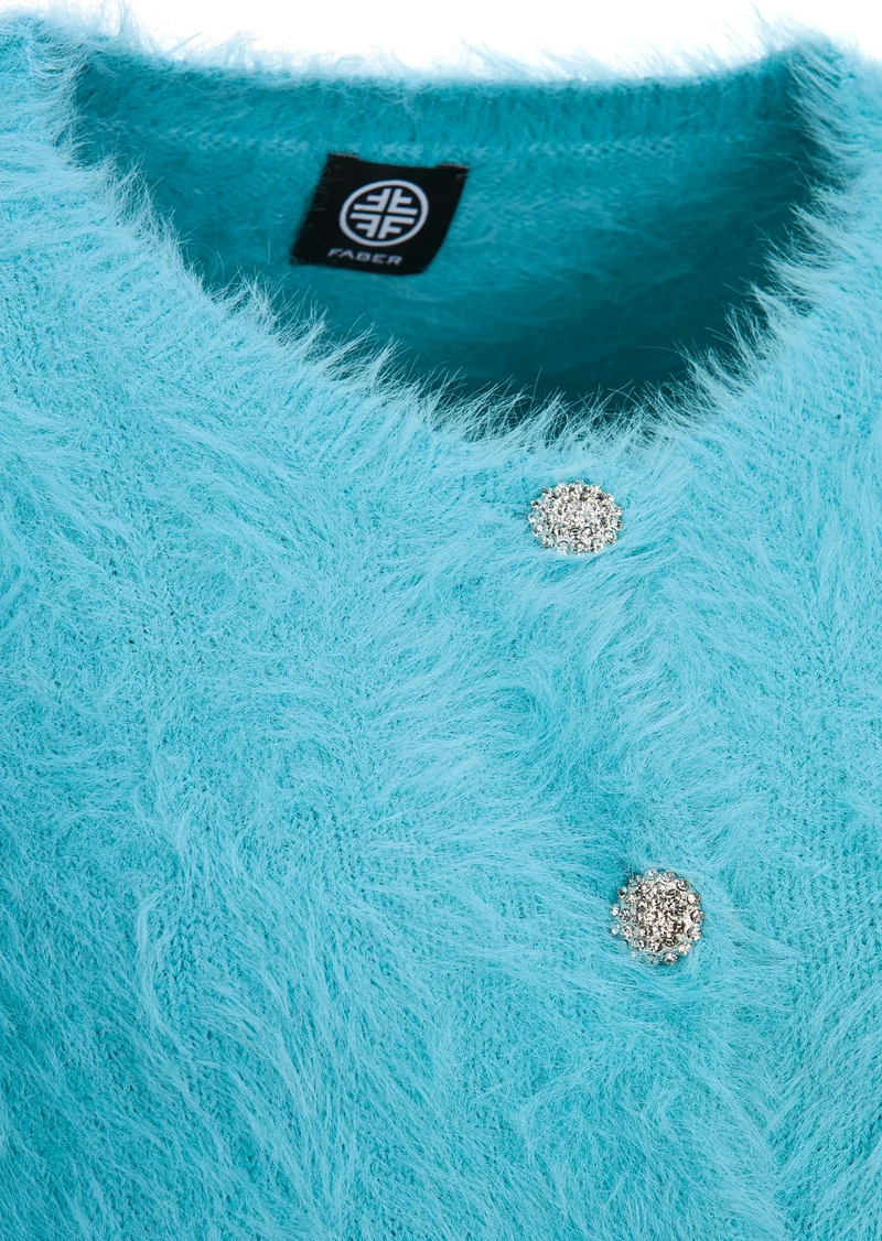 Kuscheljacke mit Dekoknöpfen – Softness in ihrer schönsten Form Aquamarin