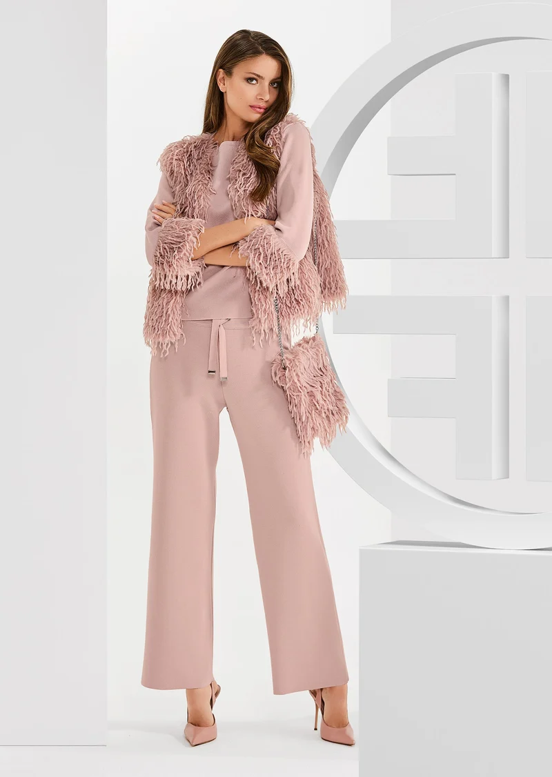 Pullover mit Boho-Fellbesatz Rosenquarz