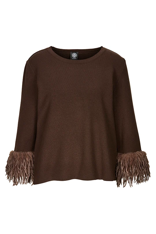 Pullover mit Boho-Fellbesatz Braun