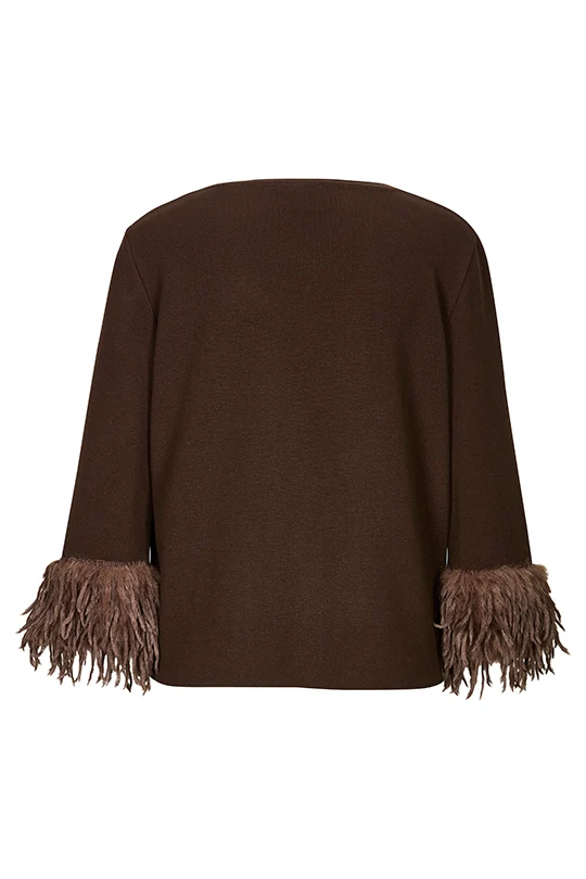 Pullover mit Boho-Fellbesatz Braun