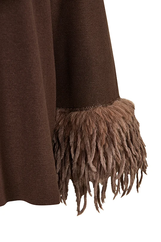 Pullover mit Boho-Fellbesatz Braun