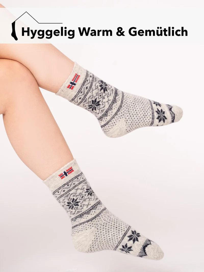 Ein Paar 80% Wollsocken Norwegen Flagge & Norweger Design