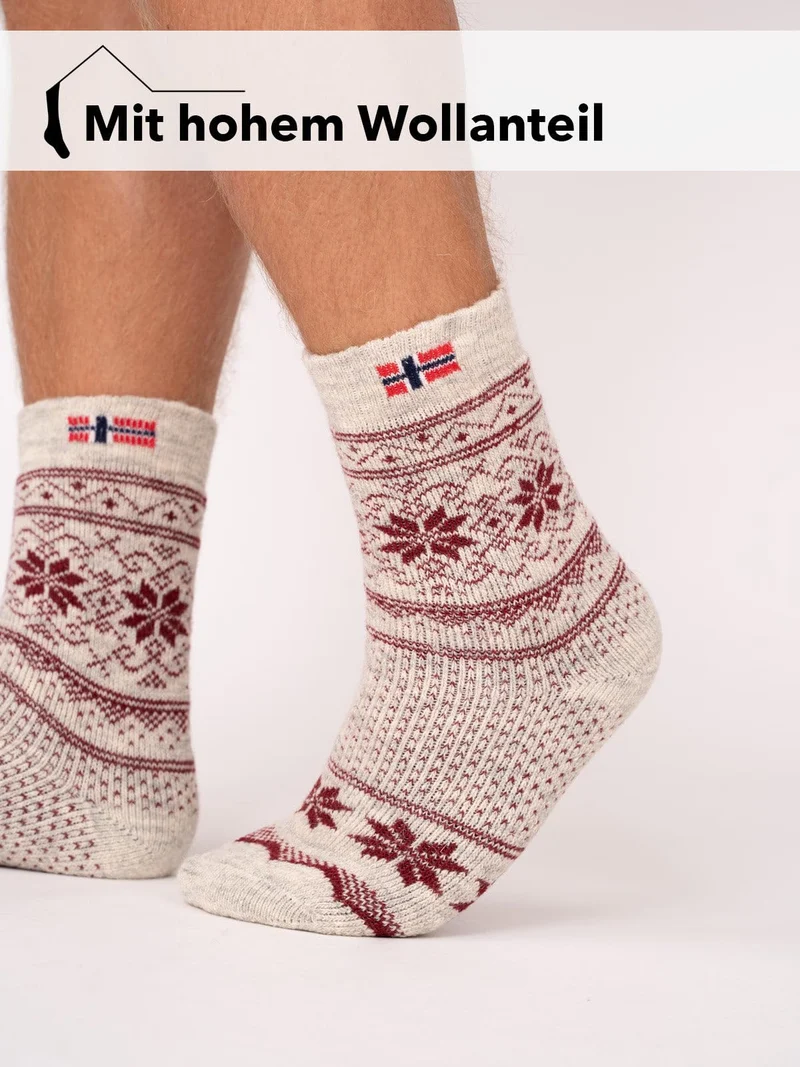 Ein Paar 80% Wollsocken Norwegen Flagge & Norweger Design