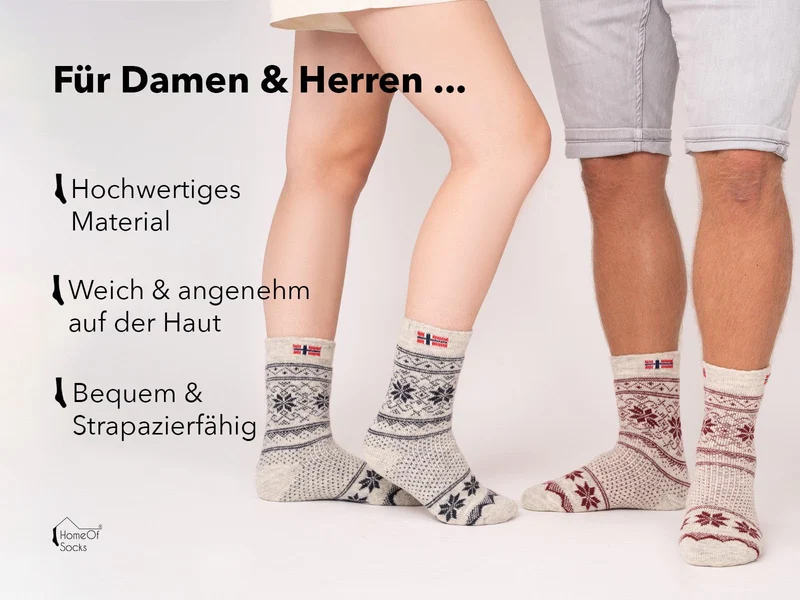 Ein Paar 80% Wollsocken Norwegen Flagge & Norweger Design