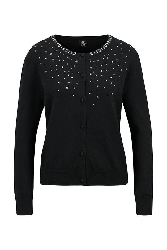 Feinstrick-Cardigan mit Kaschmiranteil und Glitzersteinchen
