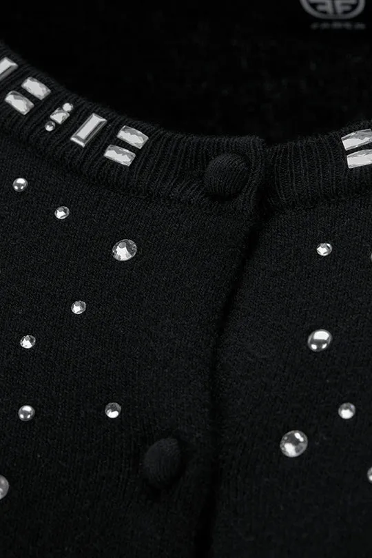 Feinstrick-Cardigan mit Kaschmiranteil und Glitzersteinchen