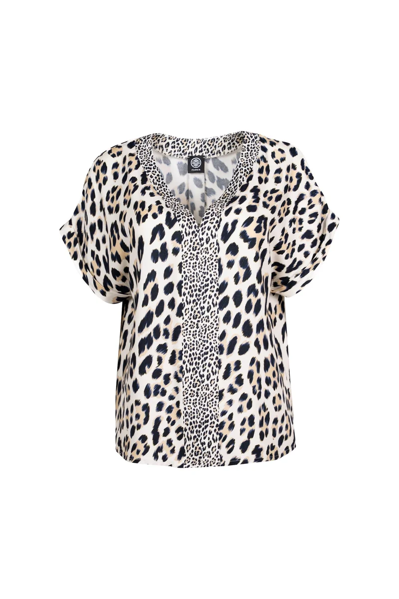 Bluse mit V-Ausschnitt und Leo-Print