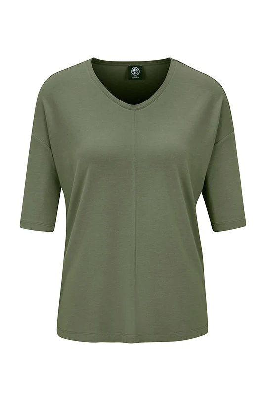 V-Ausschnitt-Shirt aus Viskosestretch mit Halbarm in Khaki