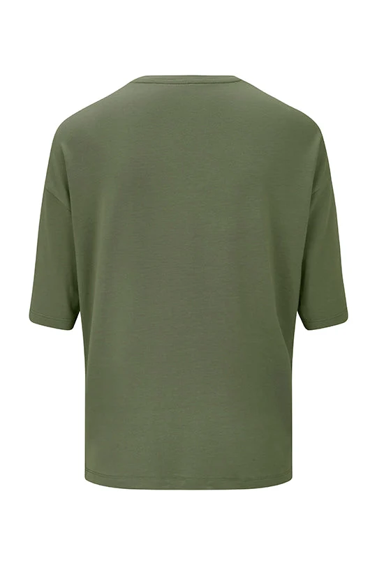 V-Ausschnitt-Shirt aus Viskosestretch mit Halbarm in Khaki