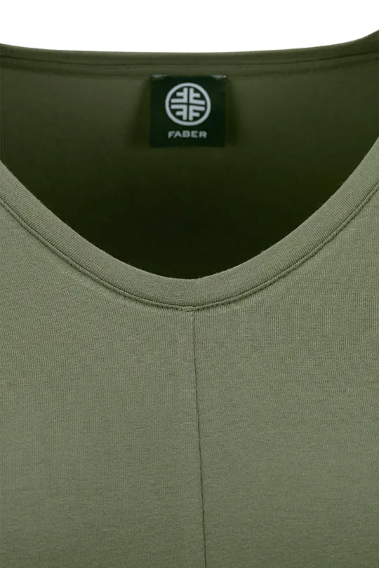 V-Ausschnitt-Shirt aus Viskosestretch mit Halbarm in Khaki