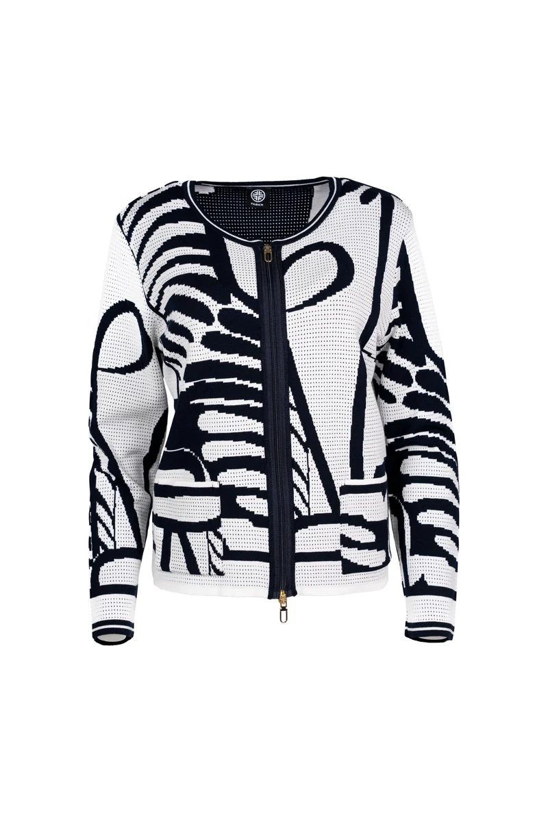 Zipjacke mit Ajour-Jacquard-Muster | 100% Made in Germany