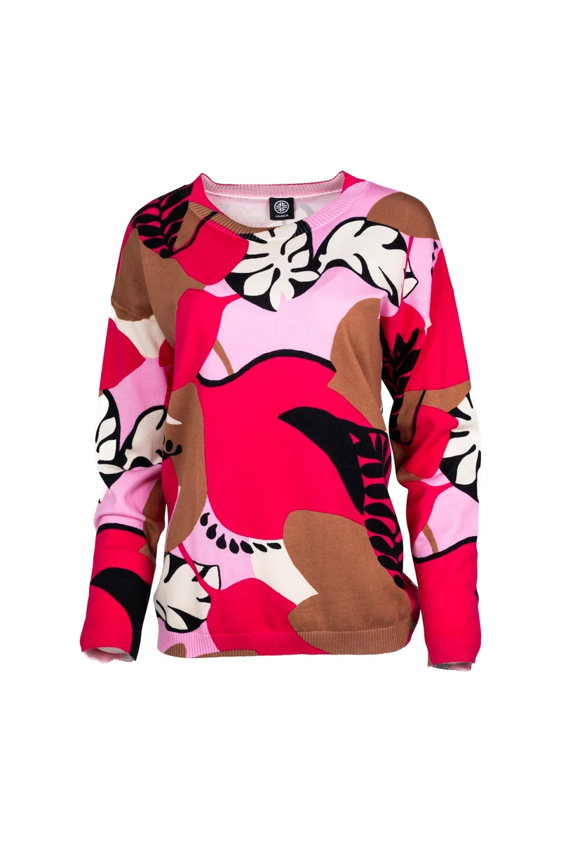Rundhalspullover mit Color-Wave-Print