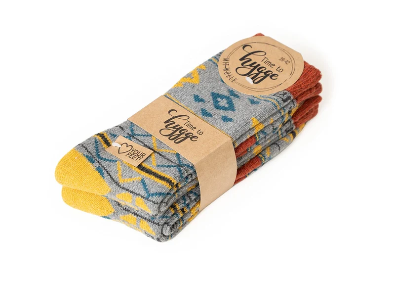 2 Paar 45% Wollsocken Moderne Bunte Ethno Design