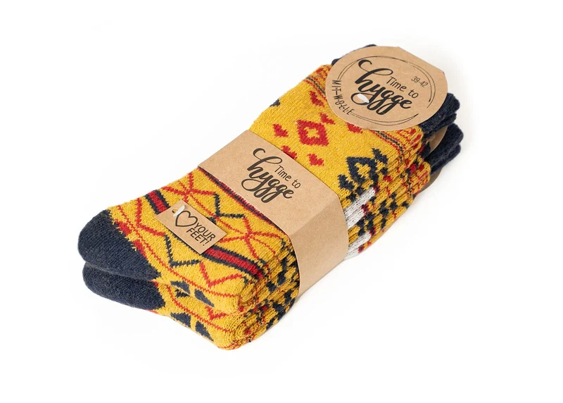2 Paar 45% Wollsocken Moderne Bunte Ethno Design