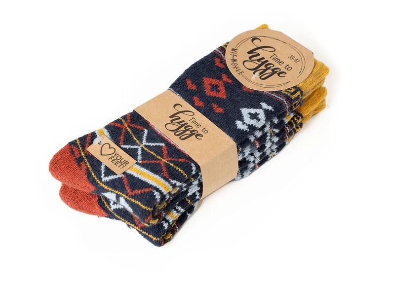 2 Paar 45% Wollsocken Moderne Bunte Ethno Design