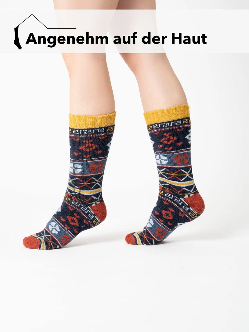 2 Paar 45% Wollsocken Moderne Bunte Ethno Design