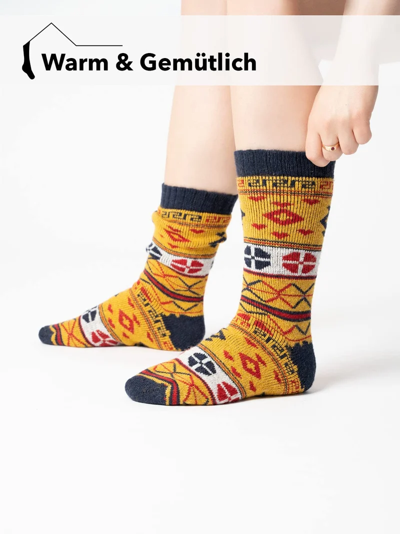 2 Paar 45% Wollsocken Moderne Bunte Ethno Design
