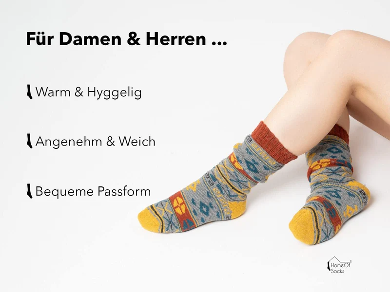 2 Paar 45% Wollsocken Moderne Bunte Ethno Design