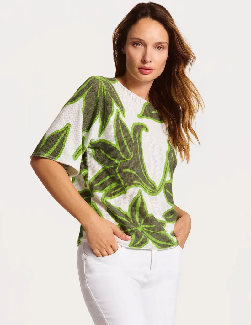 Pullover mit Botanic Graphic Print und 3/4 Fledermausarm