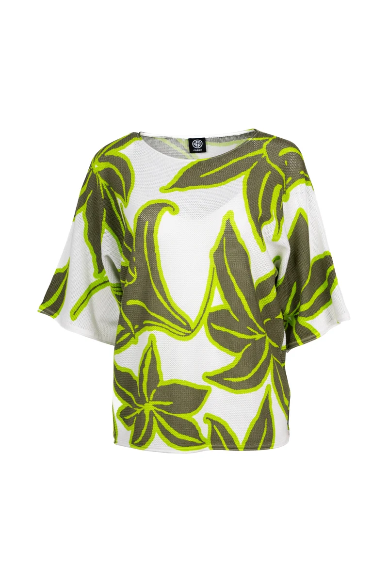 Pullover mit Botanic Graphic Print und 3/4 Fledermausarm