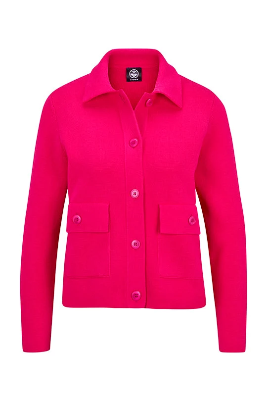 Moderner Strickcardigan mit Kragen in 100% Baumwolle in Magenta