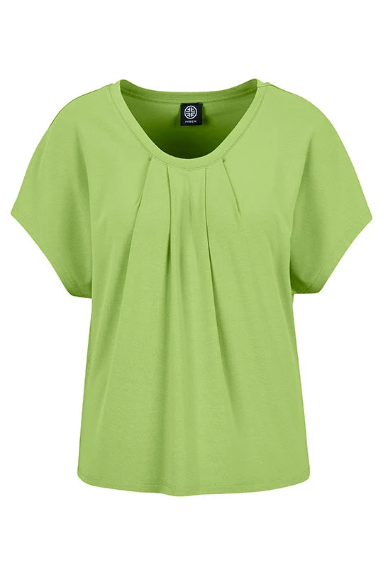 Rundhalsshirt mit Raffungen in Lime