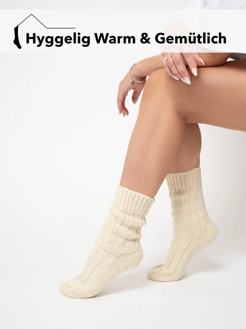 2 Paar 100% Wolle Schurwoll Socken Natur Warm