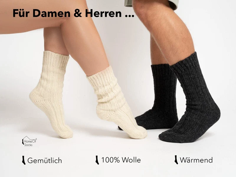 2 Paar 100% Wolle Schurwoll Socken Natur Warm