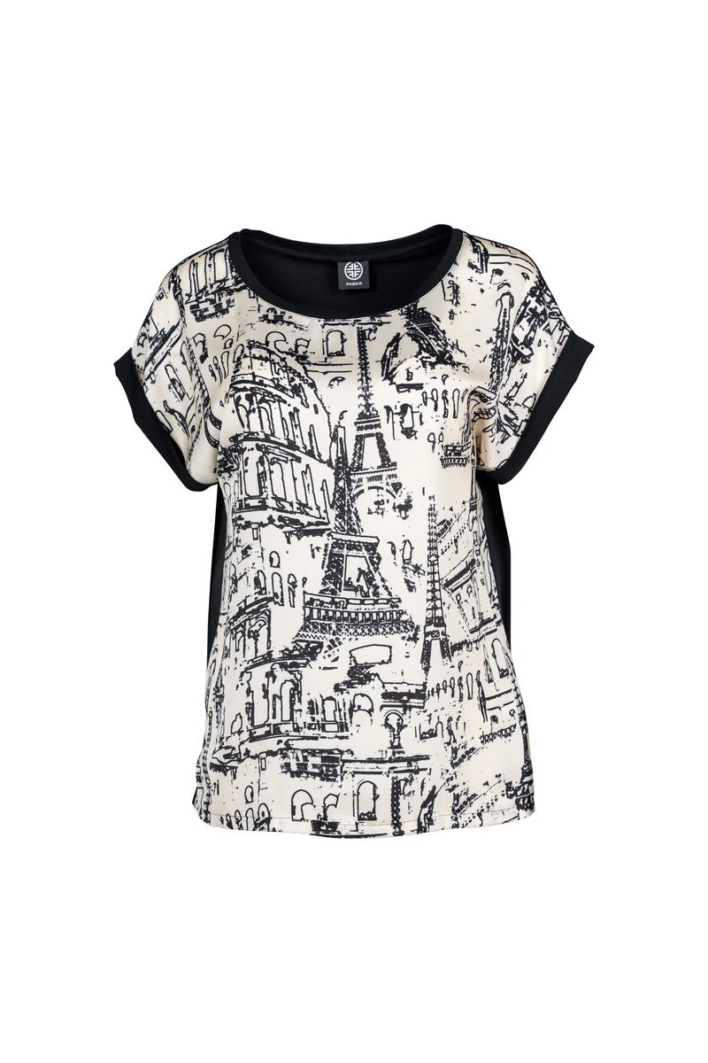 Modisches Blusenshirt mit City-Print in schwarz/milk
