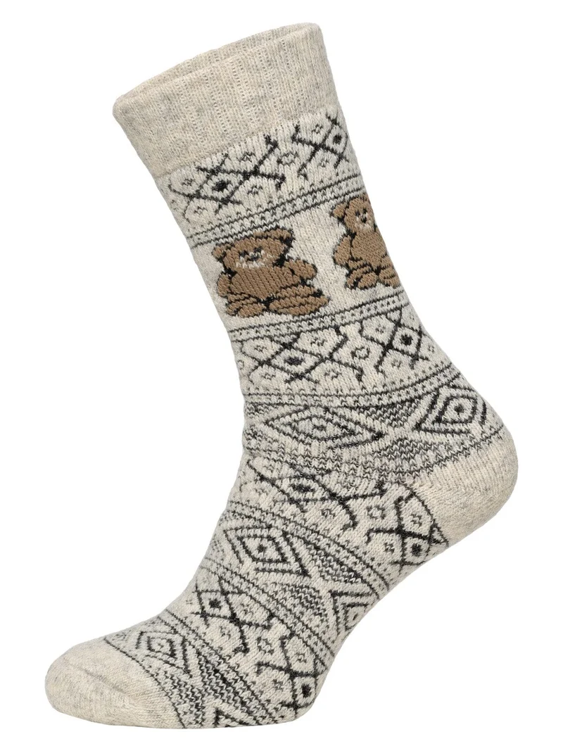 Ein Paar 80% Wollsocken mit Teddy Motiv Norweger Design