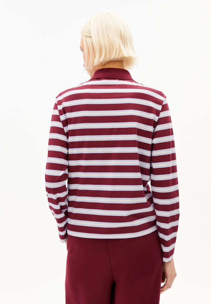 GESTREIFTES POLOLANGARMSHIRT | velvet red-soft blue-undyed