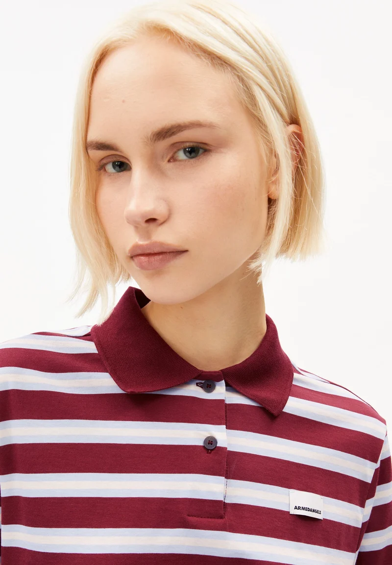 GESTREIFTES POLOLANGARMSHIRT | velvet red-soft blue-undyed