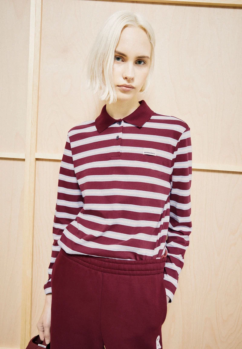 GESTREIFTES POLOLANGARMSHIRT | velvet red-soft blue-undyed